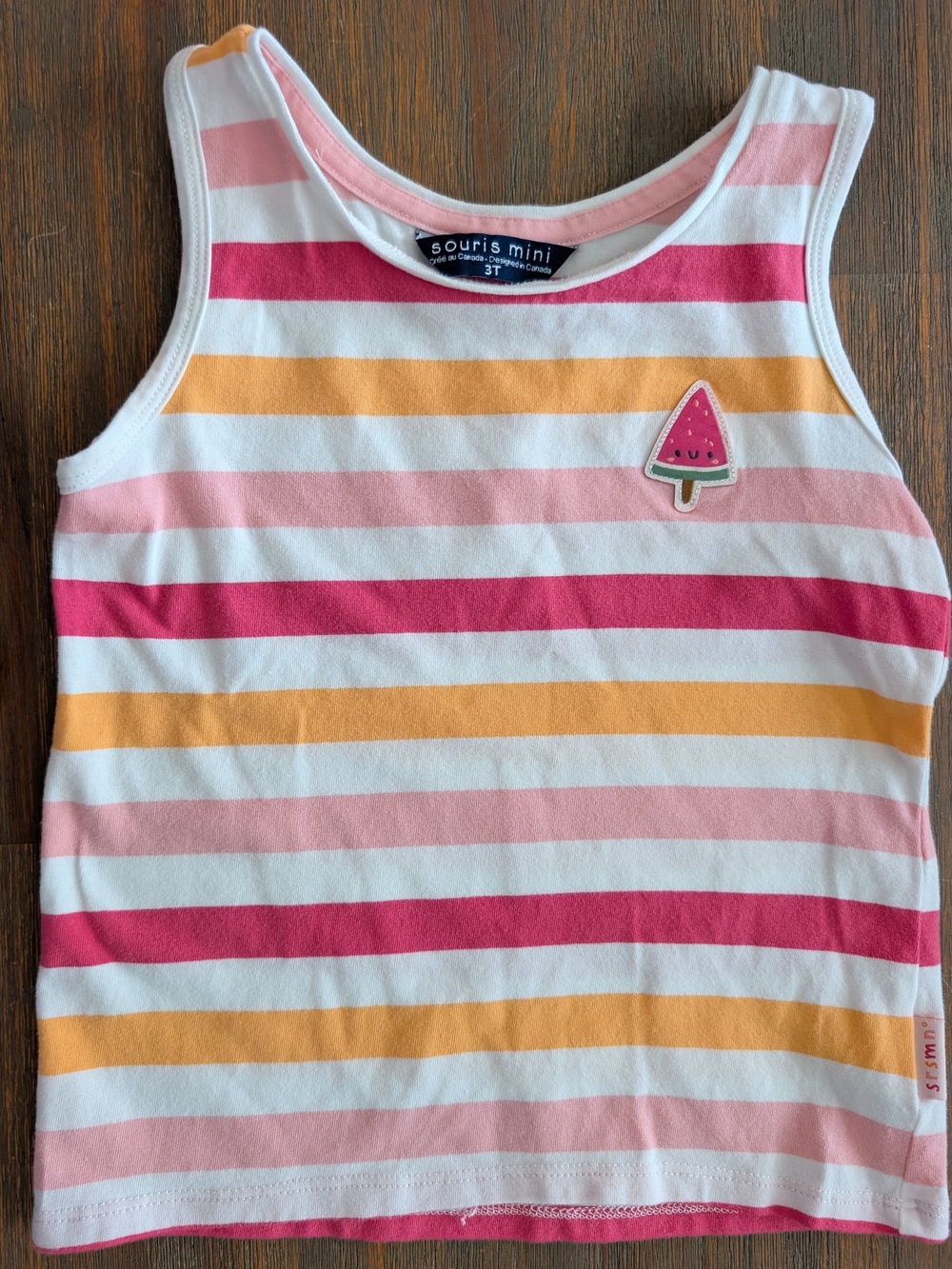 Souris Mini Girls Pink & Yellow Striped Tank Top with Watermelon Patch